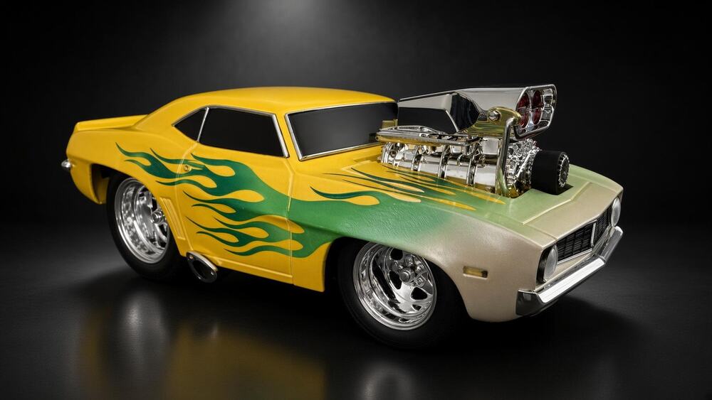Muscle Machines 1969 Chevy Camaro Z28 Yellow Green Flames 1:18 Diecast Blown